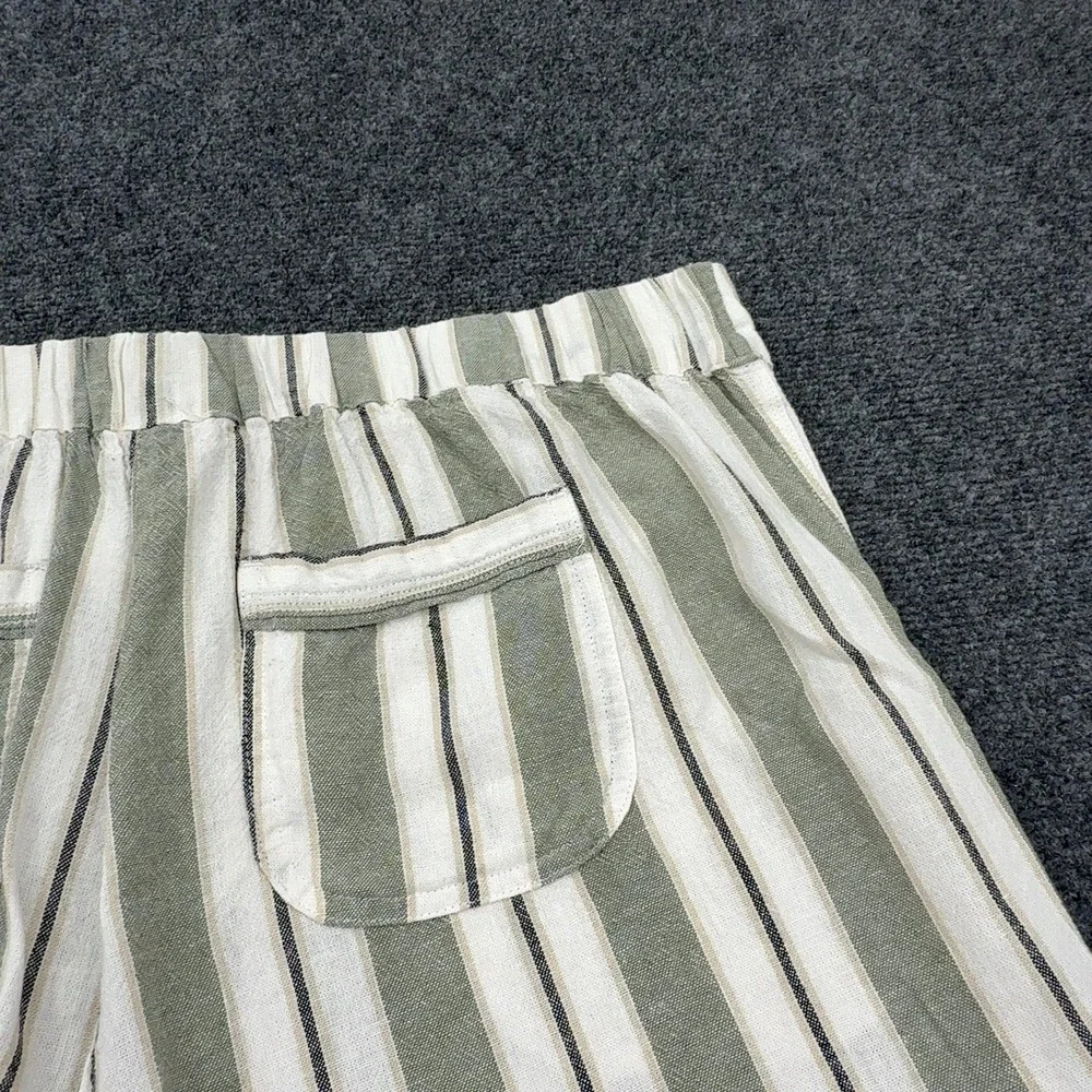 Per Se Shorts Womens XL Green Linen Viscose Striped Drawstring Casual Coastal